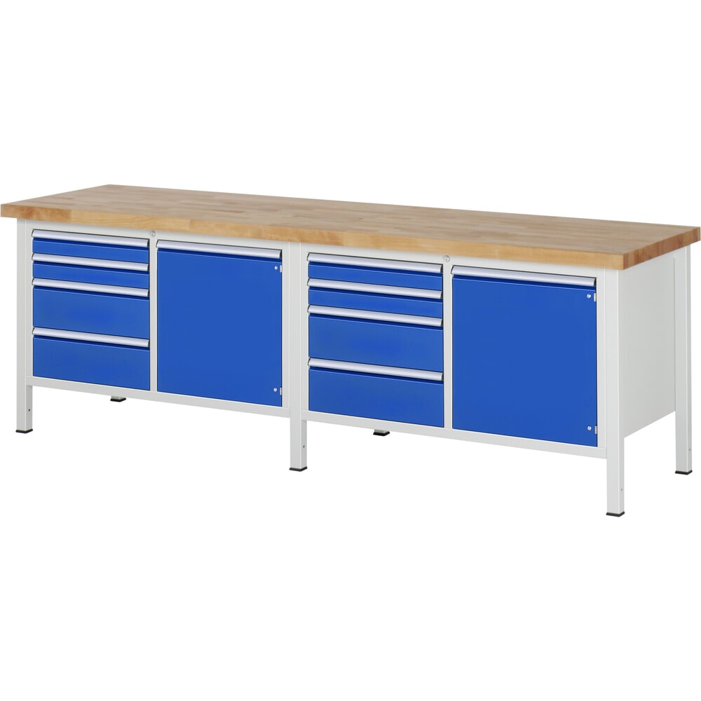 Productafbeelding nr. 1: Werkbank RAU serie 8000, 2 dubbele kasten, 2 draaideuren, hxbxd 840-1.040 x 2.500 x 700 mm, 8 lades