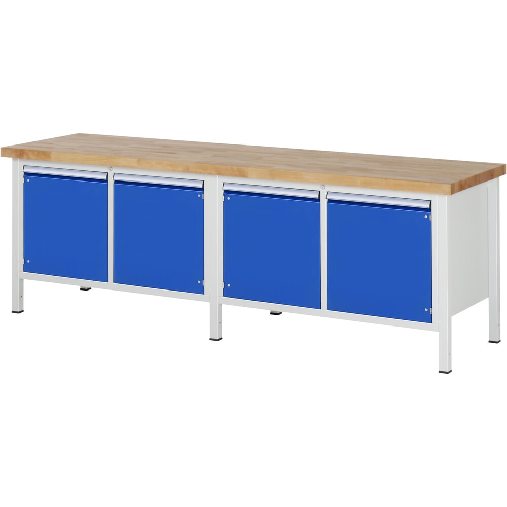 Productafbeelding nr. 1: Werkbank RAU serie 8000, 2 dubbele kasten, 4 draaideuren, hxbxd 840-1.040 x 2.500 x 700 mm