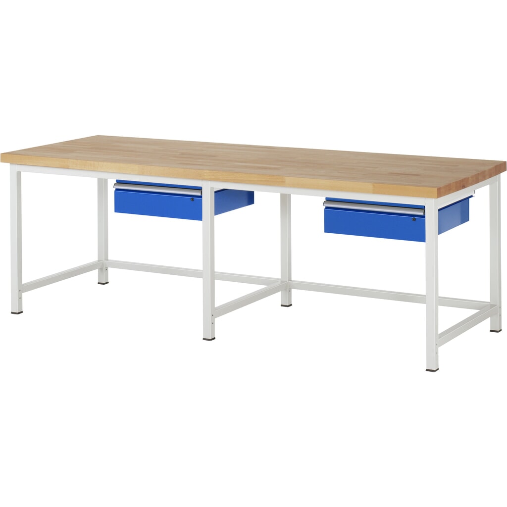 RAU werkbank serie 8000, h x b x d 840-1.040 x 2.500 x 900 mm, 2 lades Product afbeelding: RAU werkbank serie 8000, h x b x d 840-1.040 x 2.500 x 900 mm, 2 lades