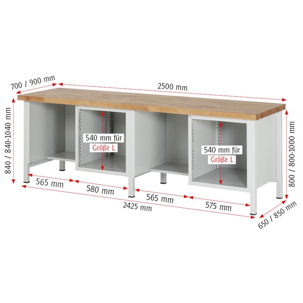 Werkbank RAU serie 8000, 2 kasten, hxbxd 840-1.040 x 2.500 x 700 mm, 8 x voor 90% uittrekbare lades Productafbeelding nr. 7: Werkbank RAU serie 8000, 2 kasten, hxbxd 840-1.040 x 2.500 x 700 mm, 8 x voor 90% uittrekbare lades