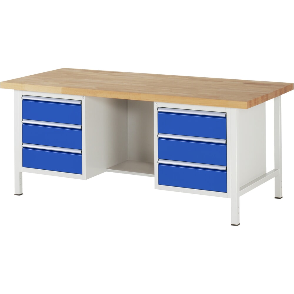 Product afbeelding: Werkbank RAU serie 8000, 2 kasten, hxbxd 840 x 2.000 x 900 mm, 6 x voor 100% uittrekbare lades