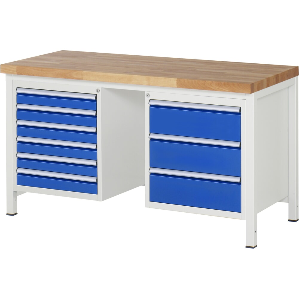 Productafbeelding nr. 1: Werkbank RAU serie 8000, 2 kasten, hxbxd 840-1.040 x 1.500 x 700 mm, 9 x voor 90% uittrekbare lades