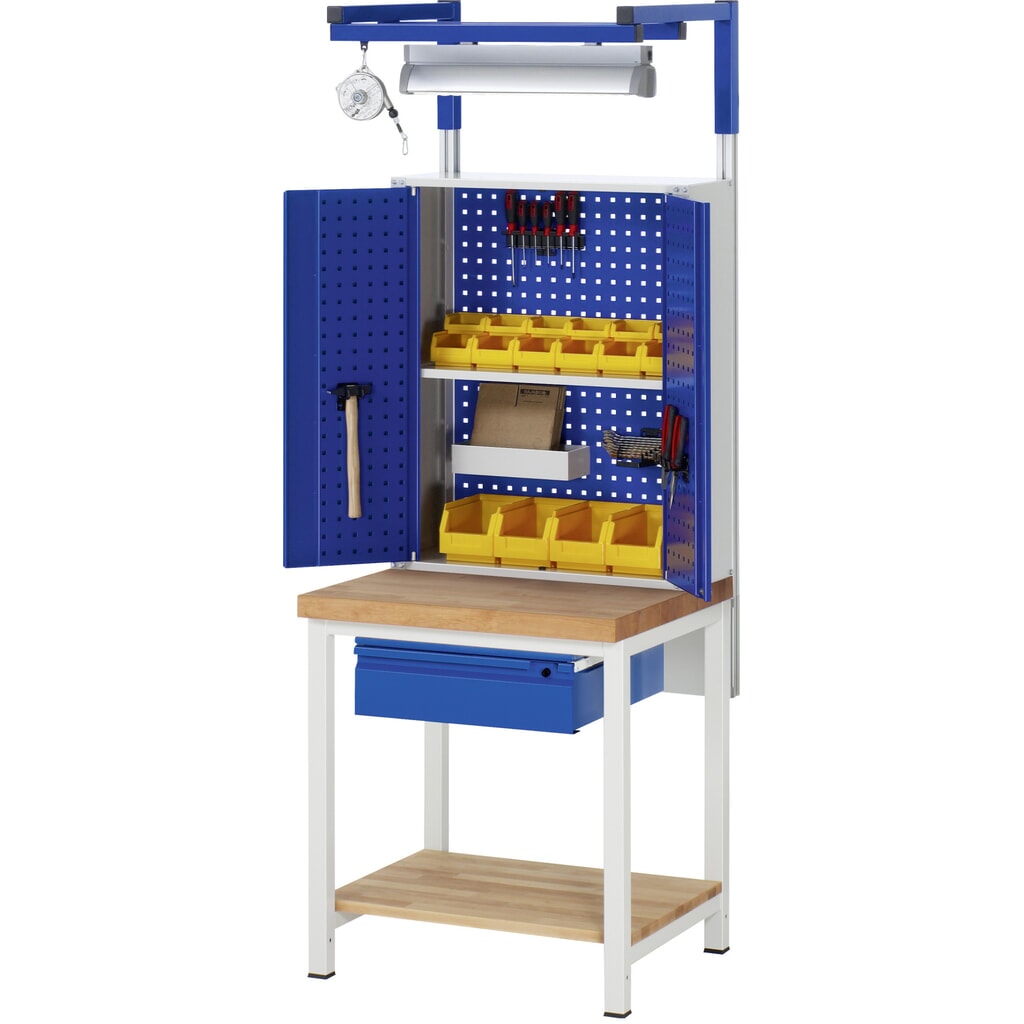 Werkbank RAU serie 8000, massief beuken werkblad, dikte 40 mm, hxbxd 840-1.040 x 750 x 700 mm, 1 lade, 1 legbord diepte 557 mm Productafbeelding nr. 8: Werkbank RAU serie 8000, massief beuken werkblad, dikte 40 mm, hxbxd 840-1.040 x 750 x 700 mm, 1 lade, 1 legbord diepte 557 mm