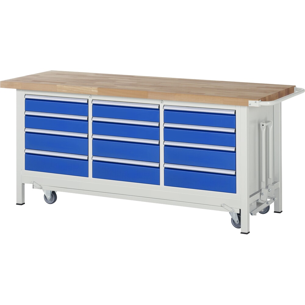 Productafbeelding nr. 1: RAU werkbank met dolly serie 8000, h x b x d 880 x 2.000 x 700 mm, 1 driedubbele onderbouwkast, met 12 lades