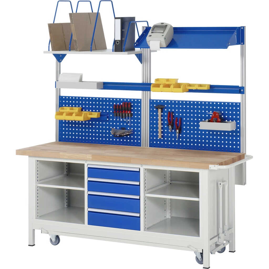 Werkbank RAU serie 8000 met neerlaatbaar onderstel, 1 driedubbele kast, hxbxd 880 x 2.000 x 700 mm, 4 x voor 90% uittrekbare lades, 1 legbord Productafbeelding nr. 9: Werkbank RAU serie 8000 met neerlaatbaar onderstel, 1 driedubbele kast, hxbxd 880 x 2.000 x 700 mm, 4 x voor 90% uittrekbare lades, 1 legbord