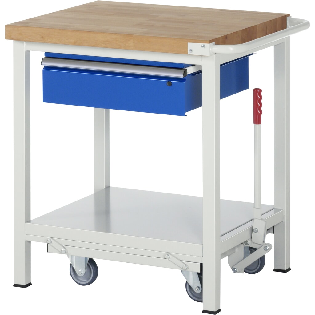 RAU werkbank met dolly serie 8000, h x b x d 880 x 750 x 700 mm, legbord onderaan, met 1 lade Product afbeelding: RAU werkbank met dolly serie 8000, h x b x d 880 x 750 x 700 mm, legbord onderaan, met 1 lade