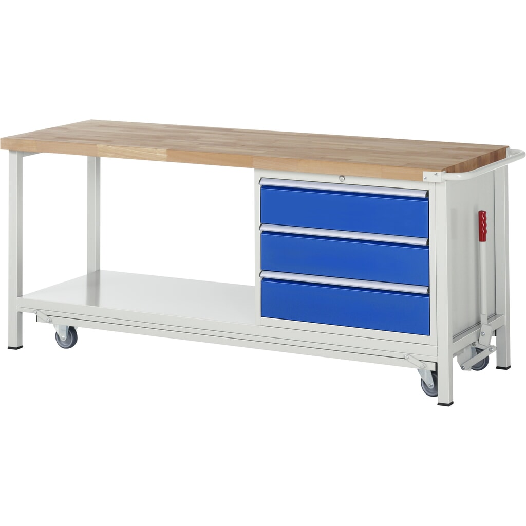 Product afbeelding: RAU werkbank met dolly serie 8000, h x b x d 880 x 2.000 x 700 mm, 1 onderbouwkast rechts, met 3 lades