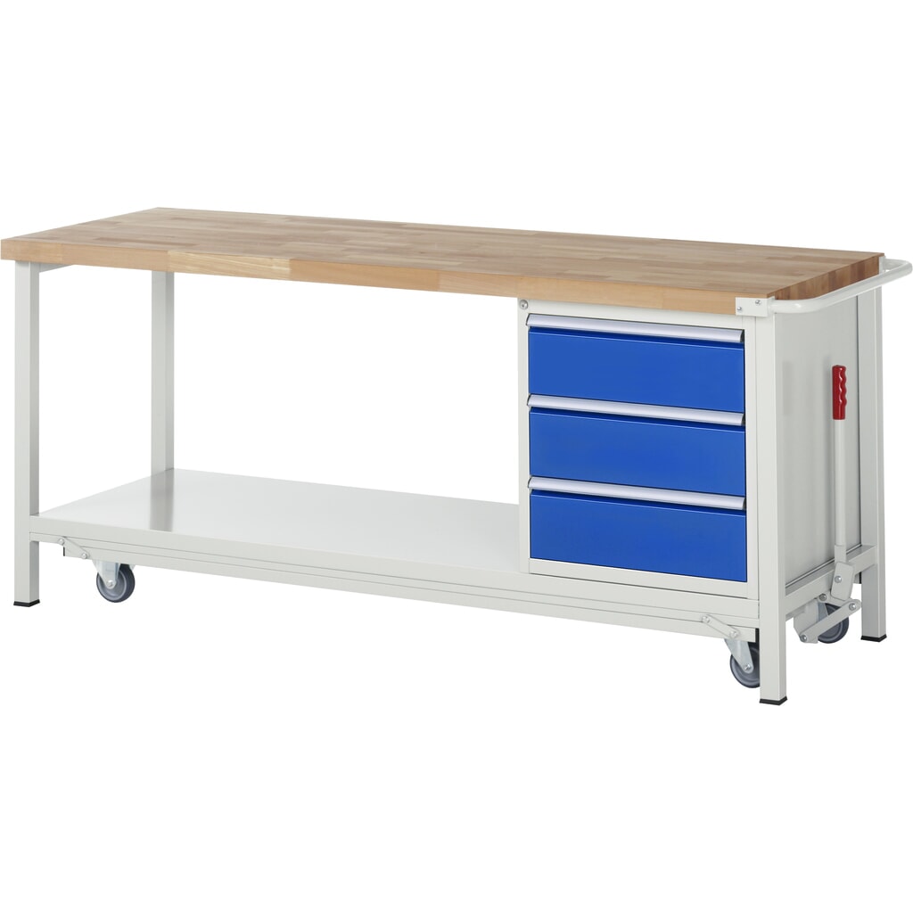 RAU werkbank met dolly serie 8000, h x b x d 880 x 2.000 x 700 mm, 1 onderbouwkast rechts, met 3 lades Product afbeelding: RAU werkbank met dolly serie 8000, h x b x d 880 x 2.000 x 700 mm, 1 onderbouwkast rechts, met 3 lades