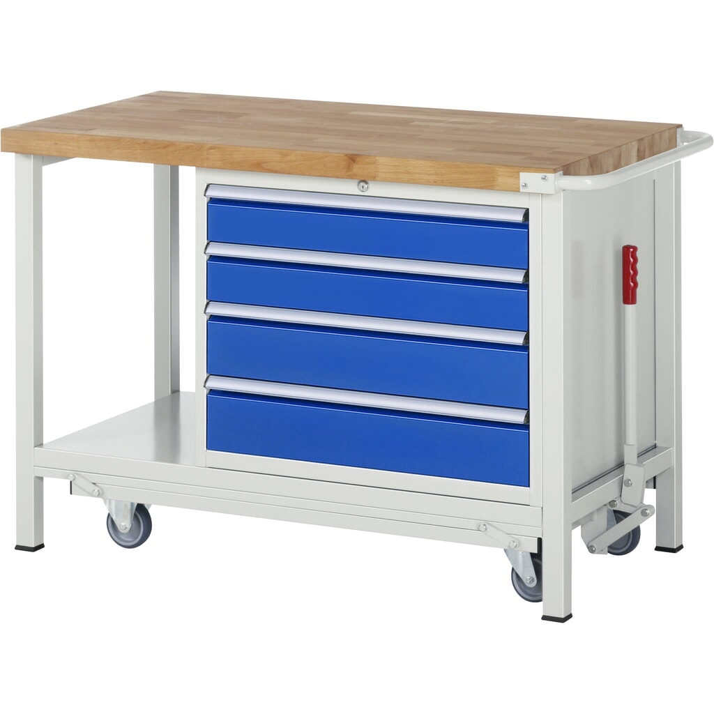 RAU werkbank met dolly serie 8000, h x b x d 880 x 1.250 x 700 mm, 1 onderbouwkast rechts, met 4 lades Product afbeelding: RAU werkbank met dolly serie 8000, h x b x d 880 x 1.250 x 700 mm, 1 onderbouwkast rechts, met 4 lades