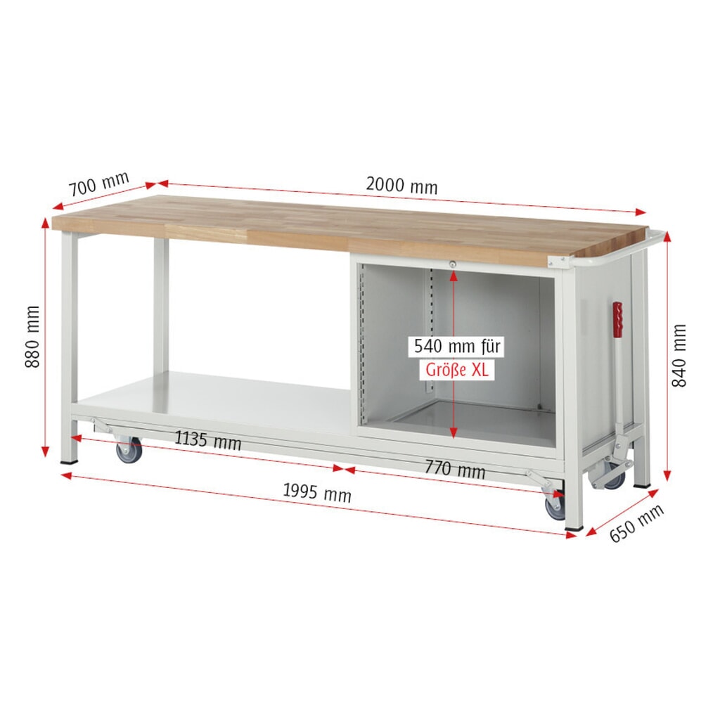Werkbank RAU serie 8000 met neerlaatbaar onderstel, 1 kast, 1 legbord, hxbxd 880 x 2.000 x 700 mm, 5 x voor 100% uittrekbare lades, draagvermogen lade 75 kg Productafbeelding nr. 9: Werkbank RAU serie 8000 met neerlaatbaar onderstel, 1 kast, 1 legbord, hxbxd 880 x 2.000 x 700 mm, 5 x voor 100% uittrekbare lades, draagvermogen lade 75 kg