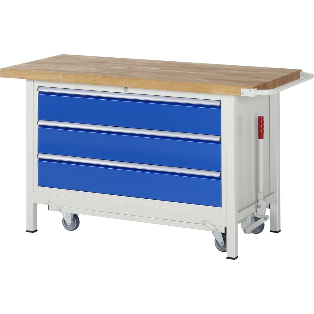 RAU werkbank met dolly serie 8000, h x b x d 880 x 1.500 x 700 mm, 1 onderbouwkast, met 3 lades Product afbeelding: RAU werkbank met dolly serie 8000, h x b x d 880 x 1.500 x 700 mm, 1 onderbouwkast, met 3 lades