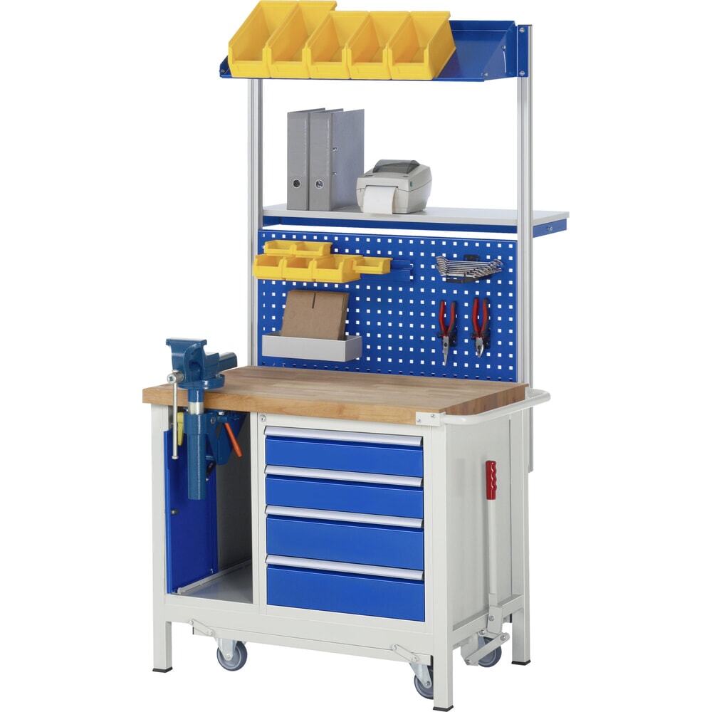 Productafbeelding nr. 14: Werkbank RAU serie 8000 met neerlaatbaar onderstel, 2 kasten, hxbxd 880 x 1.000 x 700 mm, 5 lades 2 x 90 mm, 3 x 120 mm