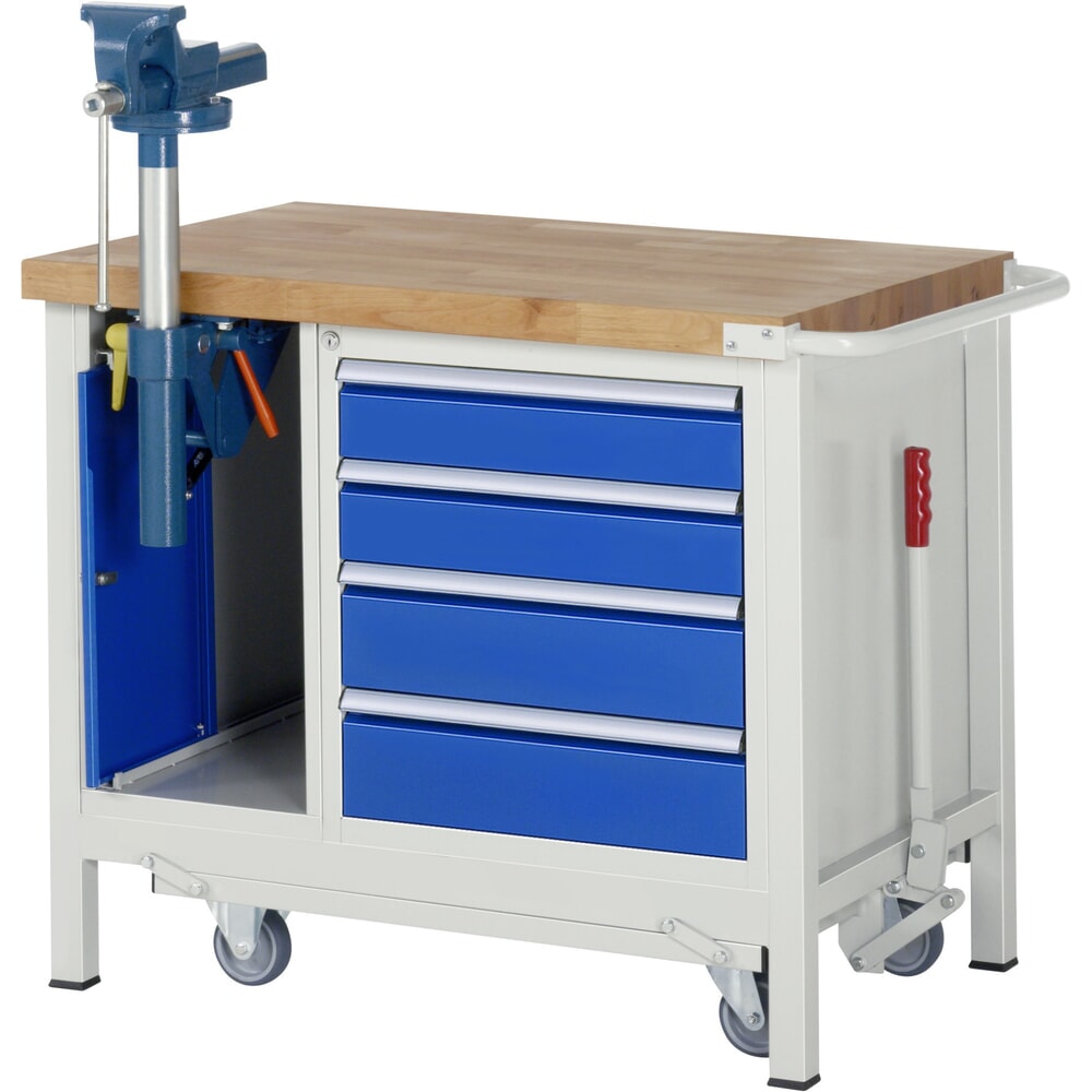 Productafbeelding nr. 10: Werkbank RAU serie 8000 met neerlaatbaar onderstel, 2 kasten, hxbxd 880 x 1.000 x 700 mm, 5 lades 2 x 90 mm, 3 x 120 mm