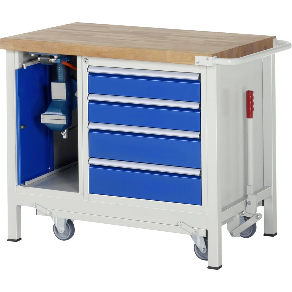 Productafbeelding nr. 11: Werkbank RAU serie 8000 met neerlaatbaar onderstel, 2 kasten, hxbxd 880 x 1.000 x 700 mm, 5 lades 2 x 90 mm, 3 x 120 mm