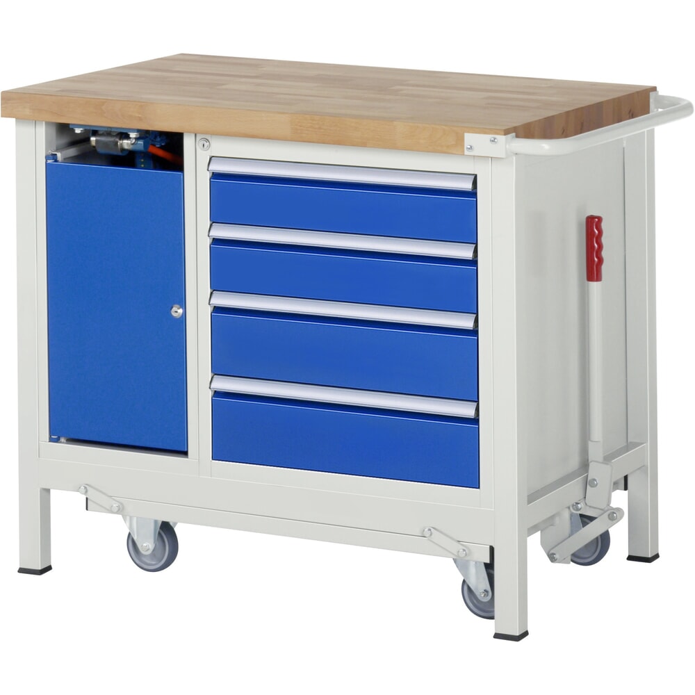 Productafbeelding nr. 12: Werkbank RAU serie 8000 met neerlaatbaar onderstel, 2 kasten, hxbxd 880 x 1.000 x 700 mm, 5 lades 2 x 90 mm, 3 x 120 mm