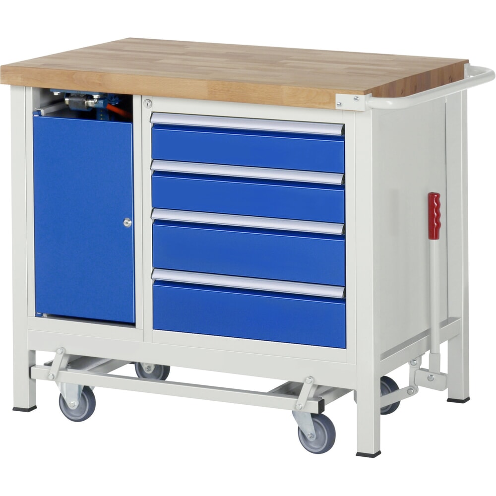 Productafbeelding nr. 13: Werkbank RAU serie 8000 met neerlaatbaar onderstel, 2 kasten, hxbxd 880 x 1.000 x 700 mm, 5 lades 2 x 90 mm, 3 x 120 mm