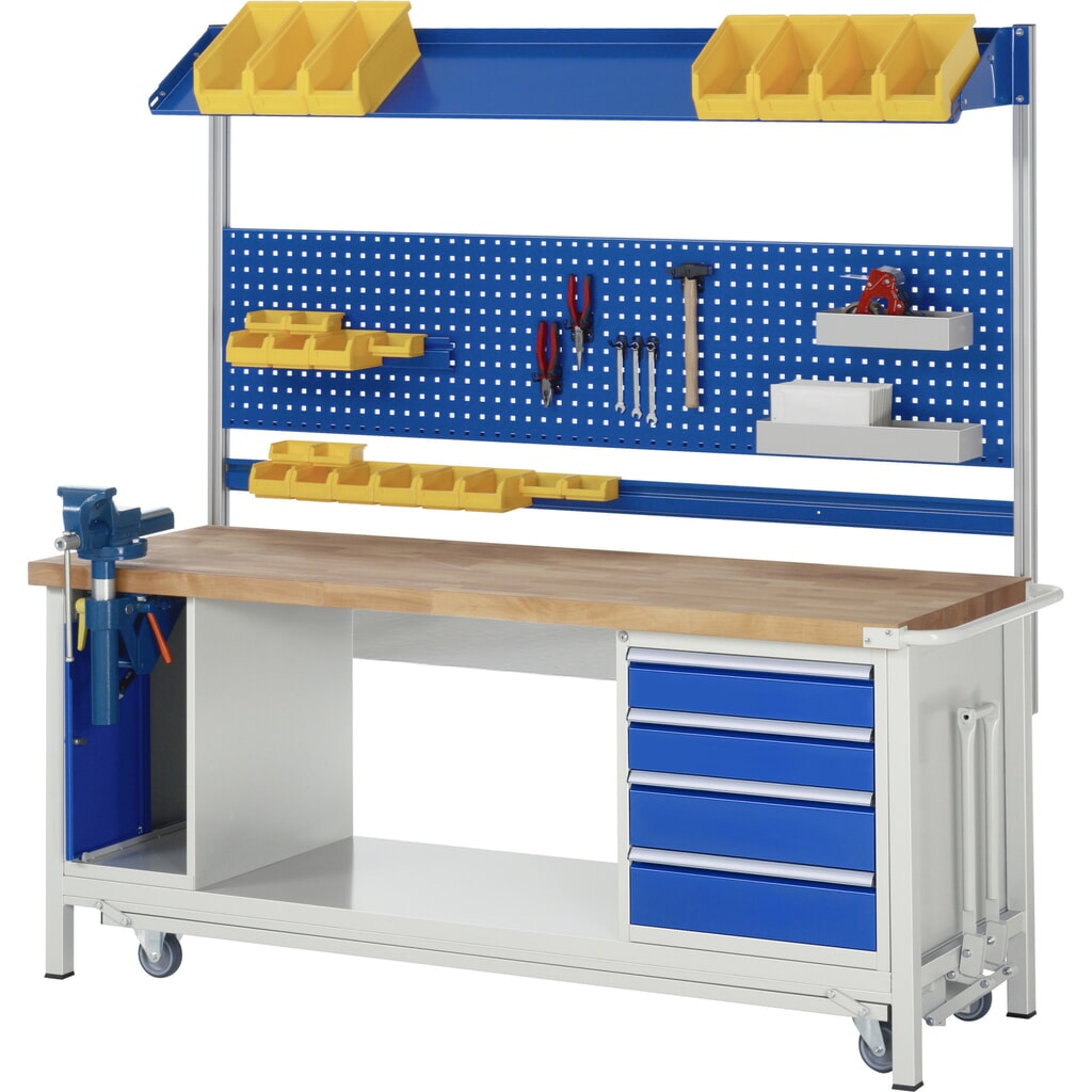 Werkbank RAU serie 8000 met neerlaatbaar onderstel, 2 kasten, 1 legbord, hxbxd 880 x 2.000 x 700 mm, 1 lade Productafbeelding nr. 15: Werkbank RAU serie 8000 met neerlaatbaar onderstel, 2 kasten, 1 legbord, hxbxd 880 x 2.000 x 700 mm, 1 lade