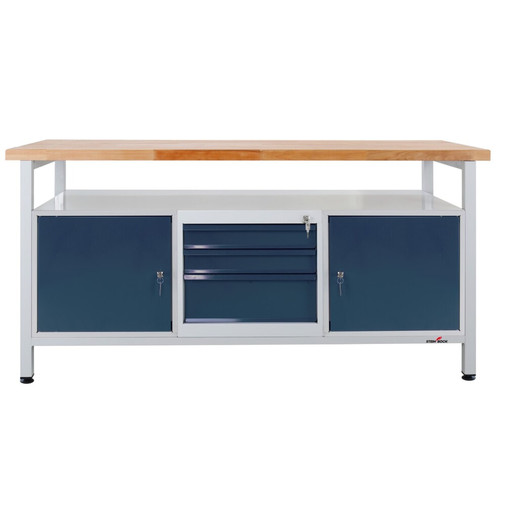 Product afbeelding: Werkbank Steinbock® Extra, 1 legruimte, 2 deuren, 3 lades, draagvermogen 500 kg, hxbxd 840 x 1.700 x 600 mm, RAL 7035 / 7016