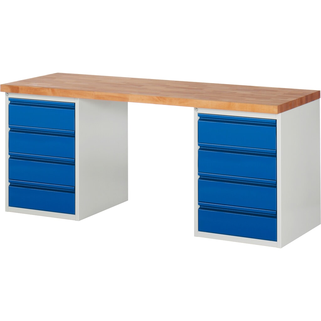 Product afbeelding: Werkbank Steinbock®, met 2 x 4 lades, hxbxd 840 x 2.000 x 700 mm, RAL 7035 / 5010
