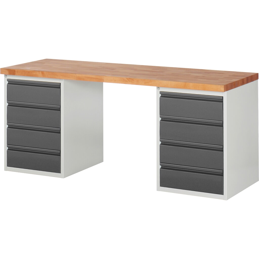 Product afbeelding: Werkbank Steinbock®, met 2 x 4 lades, hxbxd 840 x 2.000 x 700 mm, RAL 7035 / 7016
