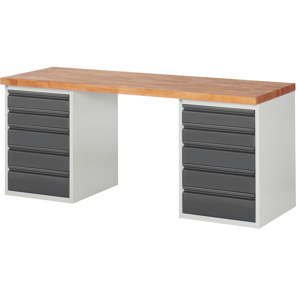 Product afbeelding: Werkbank Steinbock®, met 2 x 5 lades, hxbxd 840 x 2.000 x 700 mm, RAL 7035 / 7016