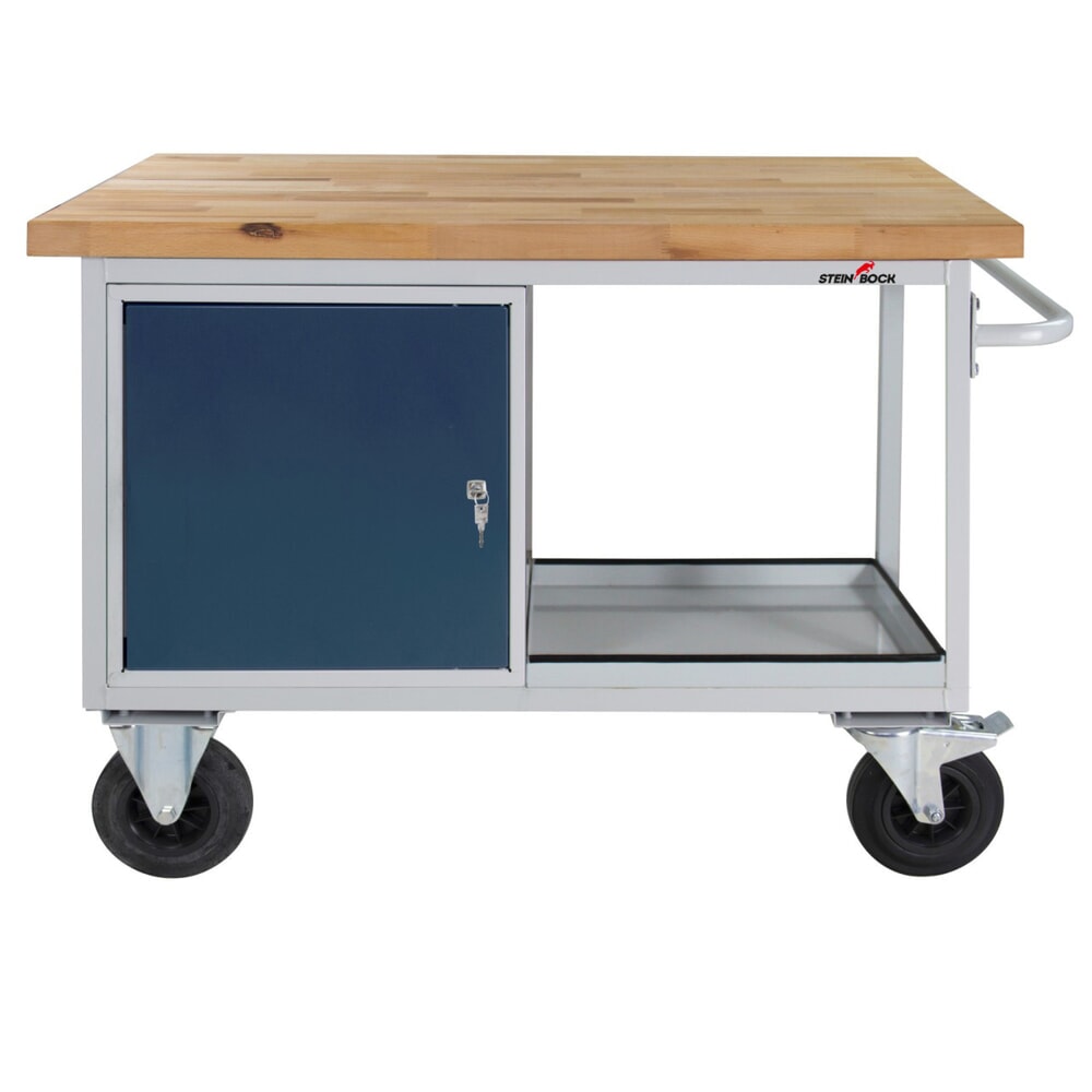 Product afbeelding: Werkbank Steinbock® Motion, verrijdbaar, 1 deur, draagvermogen 500 kg, hxbxd 827 x 1.300 x 600 mm, RAL 7035 / 7016