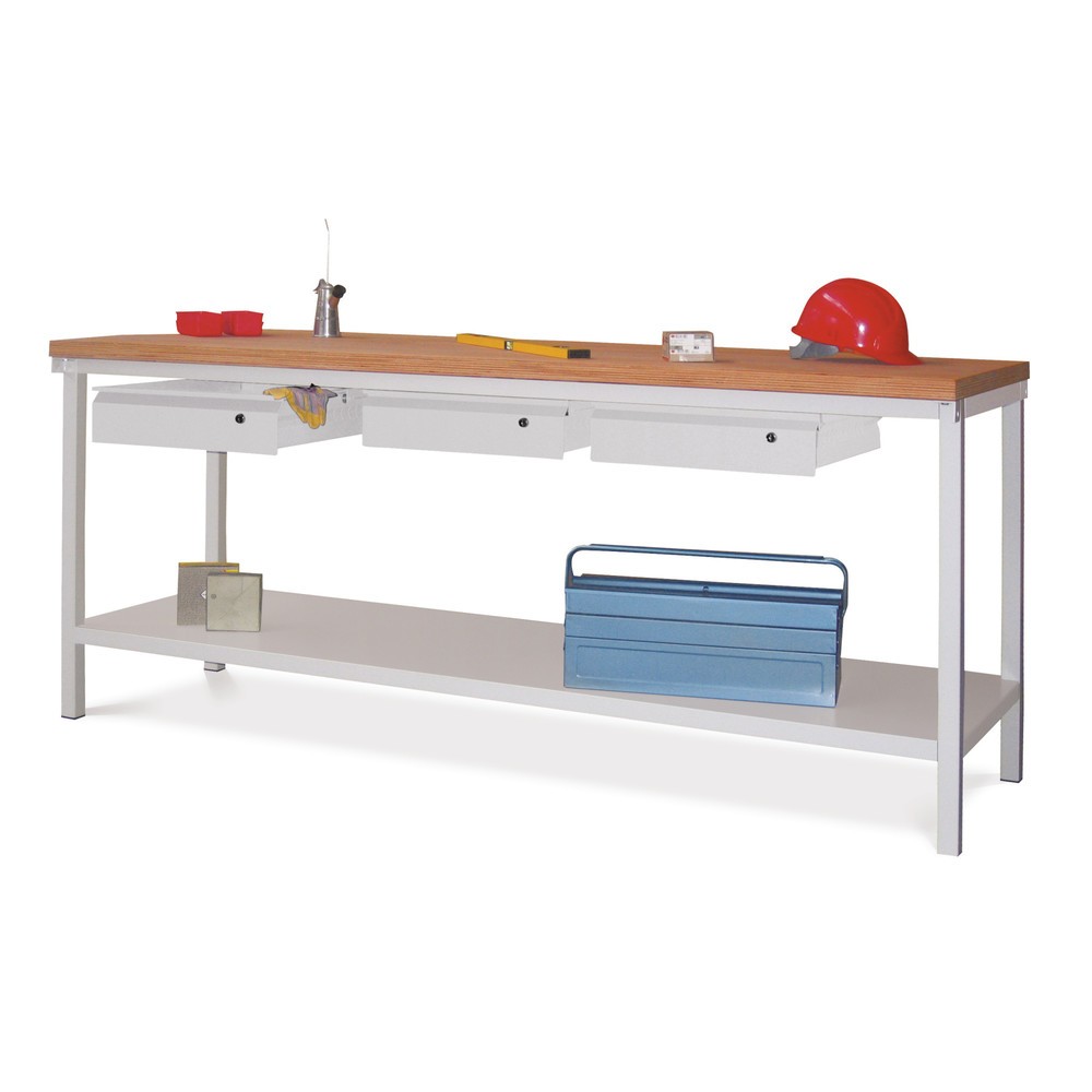 Product afbeelding: Werkbanktafel PAVOY met lade + aflegvlak, hxbxd 900 x 2.000 x 700 mm, lichtgrijs, lichtgrijs