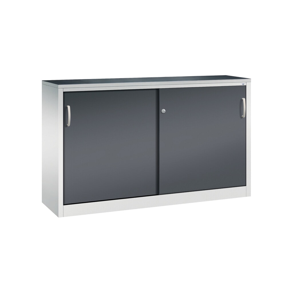 Product afbeelding: Werkplaatsbijzetkast C+P met 2 legborden, hxbxd 1.000 x 1.600 x 400 mm, scheidingswand, lichtgrijs, zwartgrijs