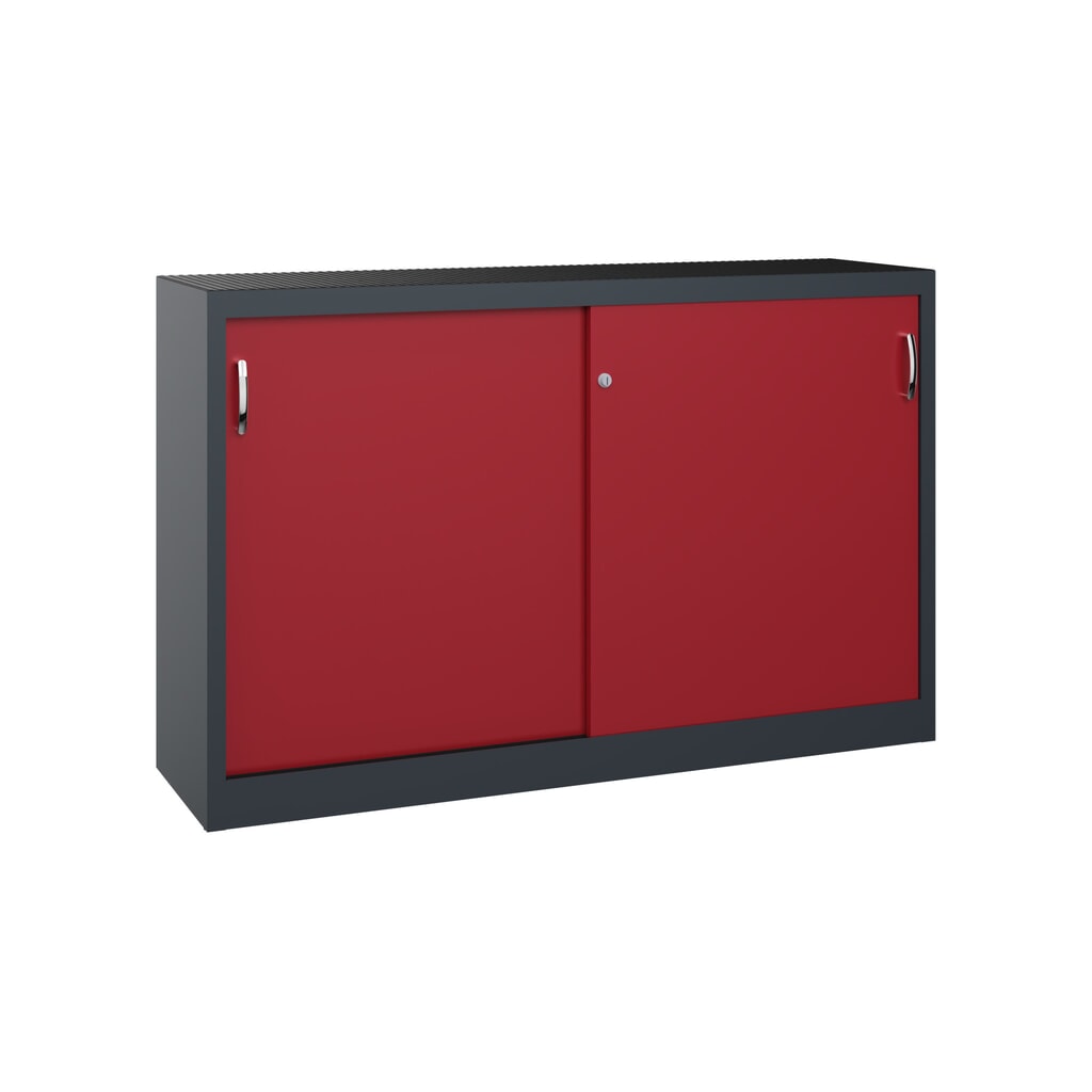 Werkplaatsbijzetkast C+P met 2 legborden, hxbxd 1.000 x 1.600 x 400 mm, scheidingswand, antracietgrijs, robijnrood Product afbeelding: Werkplaatsbijzetkast C+P met 2 legborden, hxbxd 1.000 x 1.600 x 400 mm, scheidingswand, antracietgrijs, robijnrood