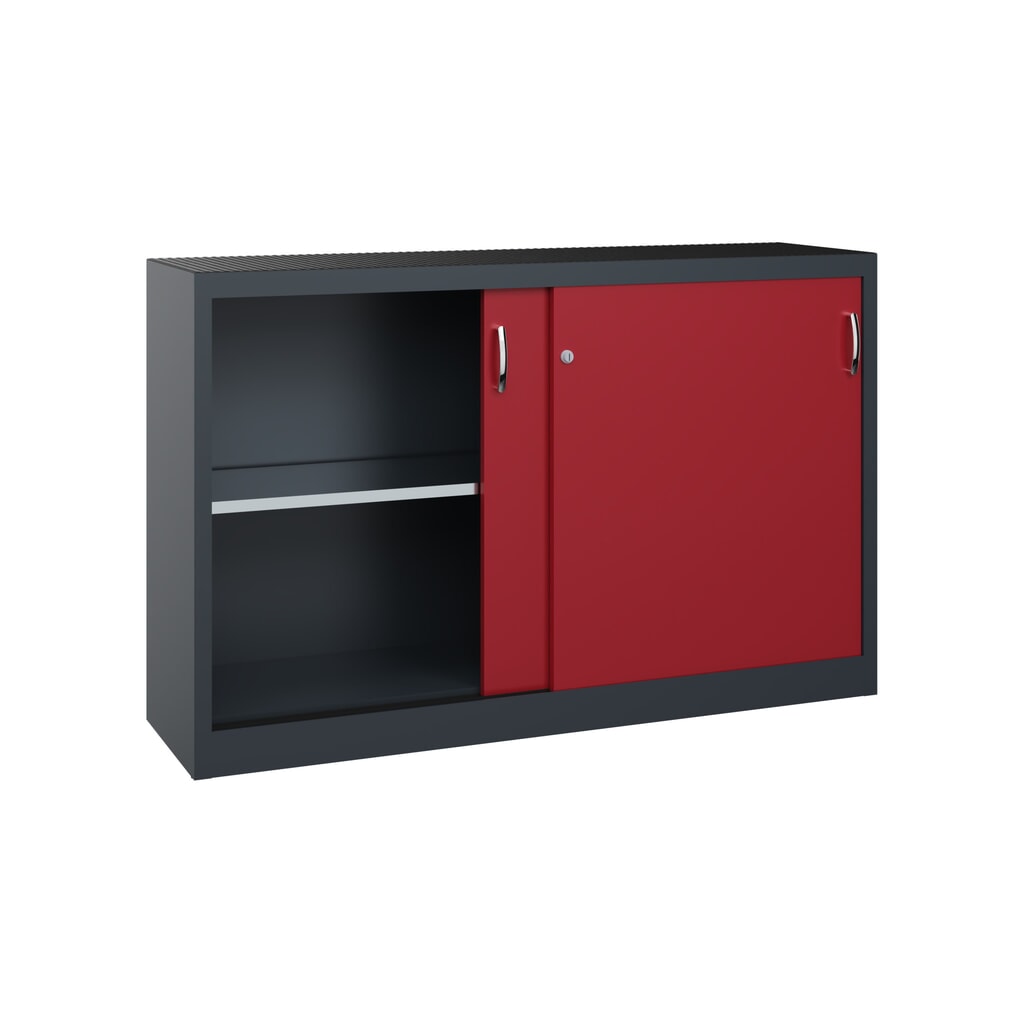Werkplaatsbijzetkast C+P met 2 legborden, hxbxd 1.000 x 1.600 x 400 mm, scheidingswand, antracietgrijs, robijnrood Productafbeelding nr. 4: Werkplaatsbijzetkast C+P met 2 legborden, hxbxd 1.000 x 1.600 x 400 mm, scheidingswand, antracietgrijs, robijnrood
