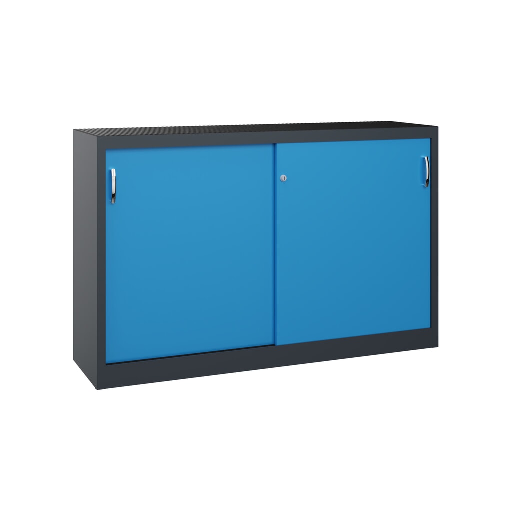 Werkplaatsbijzetkast C+P met 2 legborden, hxbxd 1.000 x 1.600 x 400 mm, scheidingswand, antracietgrijs, lichtblauw Product afbeelding: Werkplaatsbijzetkast C+P met 2 legborden, hxbxd 1.000 x 1.600 x 400 mm, scheidingswand, antracietgrijs, lichtblauw