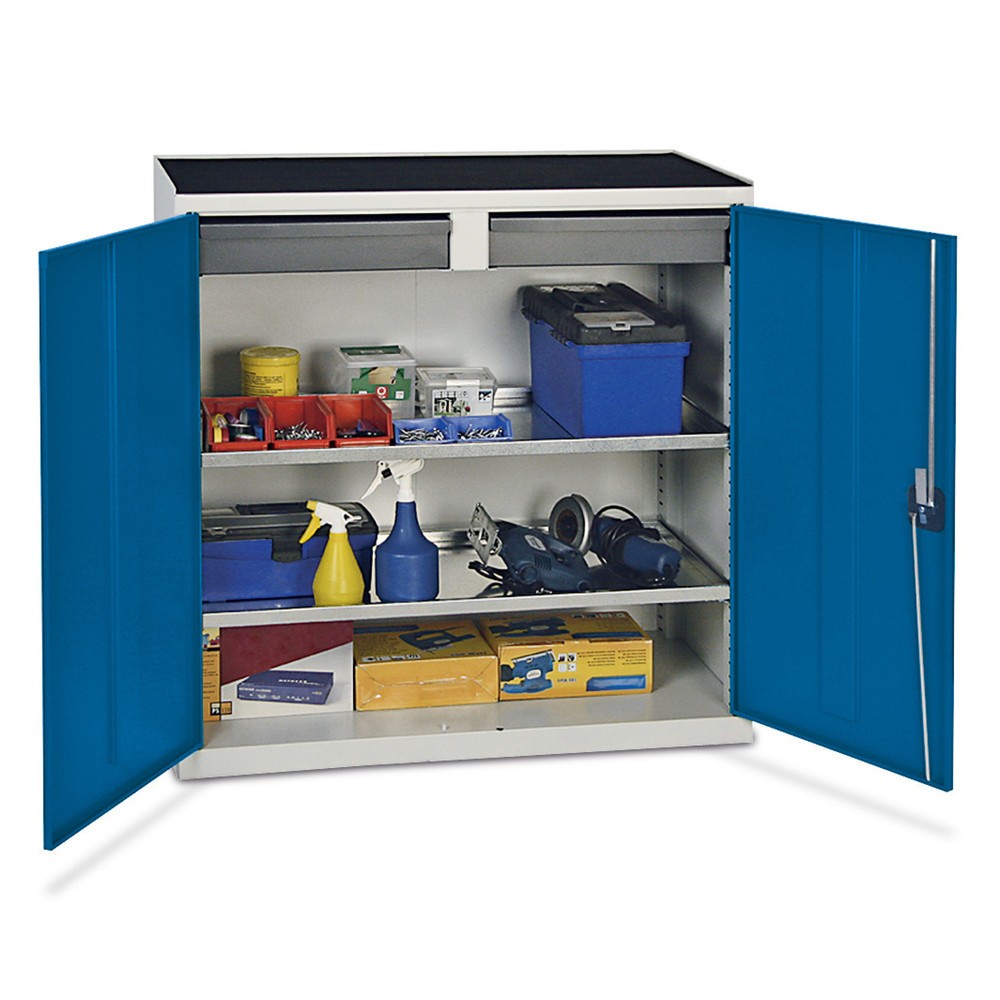 Product afbeelding: Werkplaatsbijzetkast stumpf® met 2 lade + 2 bakken, hxbxd 1.000 x 1.000 x 500 mm, lichtgrijs/gentiaanblauw