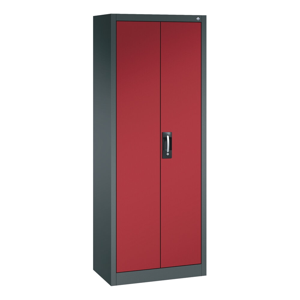 Productafbeelding nr. 1: Werkplaatsdraaideurkast C+P met 4 legborden, hxbxd 1.950 x 700 x 400 mm, antracietgrijs, robijnrood