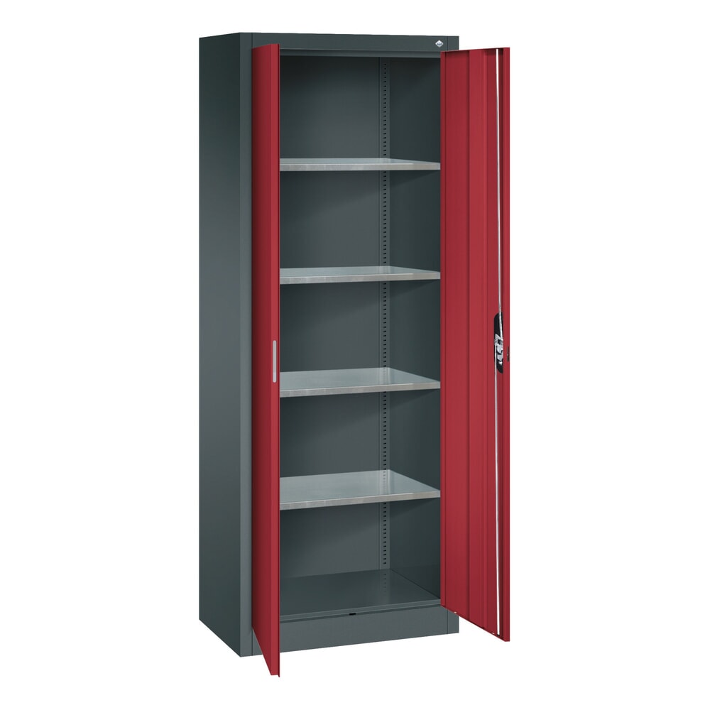 Productafbeelding nr. 3: Werkplaatsdraaideurkast C+P met 4 legborden, hxbxd 1.950 x 700 x 400 mm, antracietgrijs, robijnrood