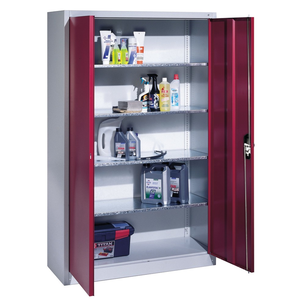 Productafbeelding nr. 18: Werkplaatsdraaideurkast C+P met 4 legborden, hxbxd 1.950 x 700 x 400 mm, antracietgrijs, robijnrood