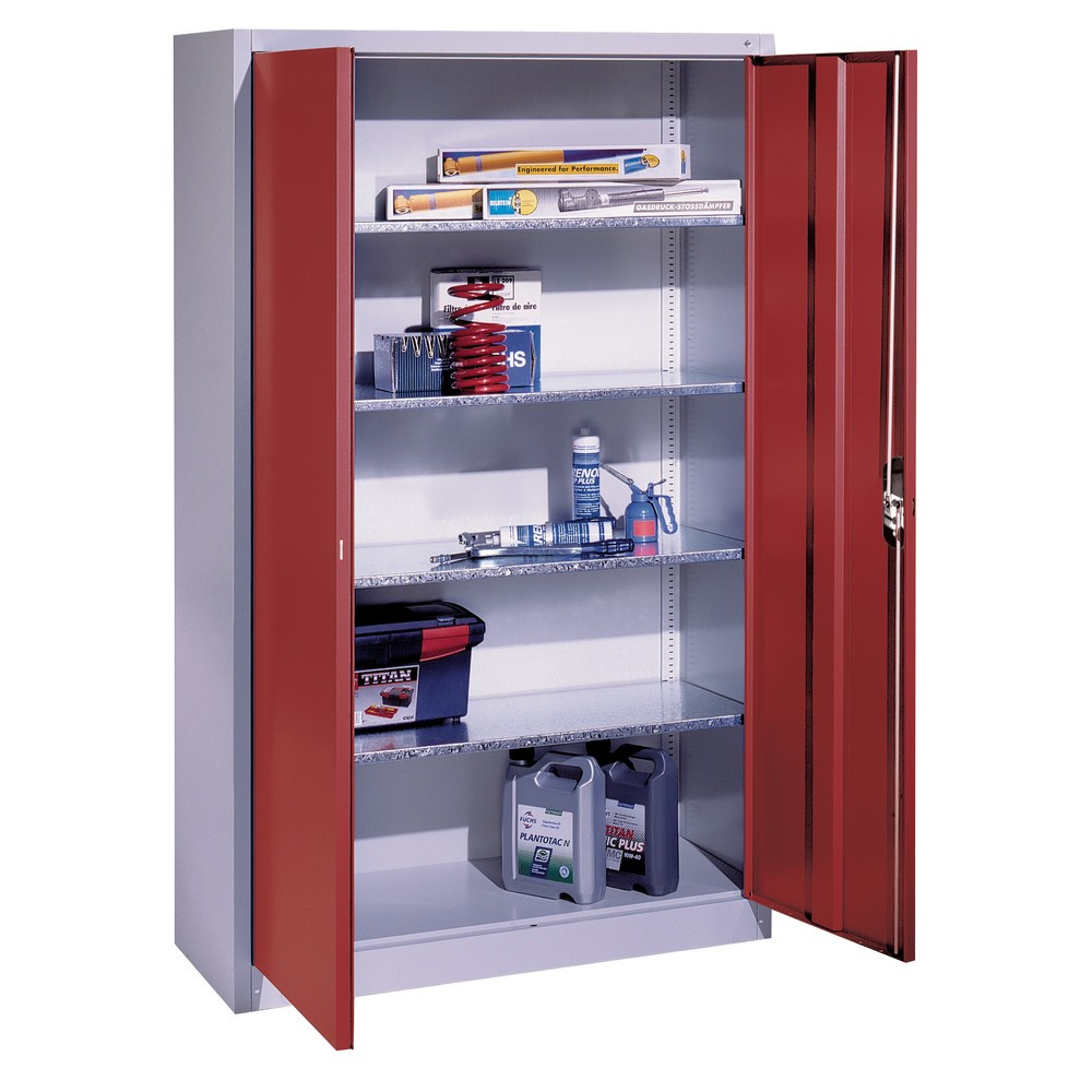 Productafbeelding nr. 16: Werkplaatsdraaideurkast C+P met 4 legborden, hxbxd 1.950 x 700 x 400 mm, antracietgrijs, robijnrood