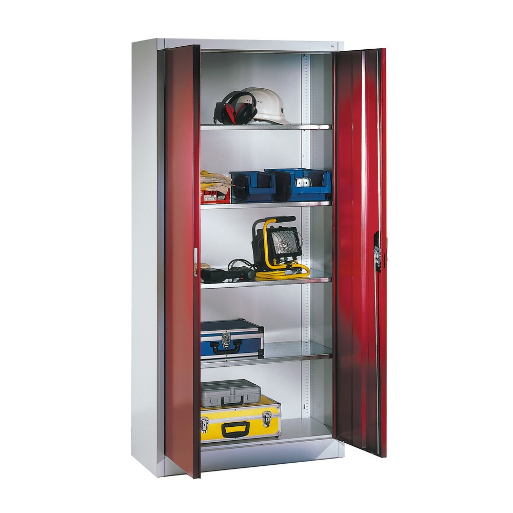 Productafbeelding nr. 12: Werkplaatsdraaideurkast C+P met 4 legborden, hxbxd 1.950 x 700 x 400 mm, antracietgrijs, robijnrood