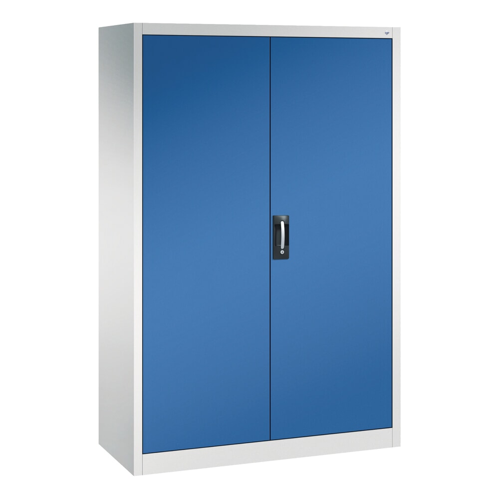 Product afbeelding: Werkplaatsdraaideurkast C+P met centrale wand + 8 legborden, hxbxd 1.950 x 1.200 x 500 mm, lichtgrijs, gentiaanblauw