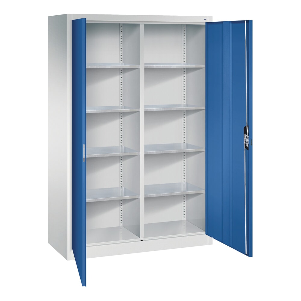 Productafbeelding nr. 3: Werkplaatsdraaideurkast C+P met centrale wand + 8 legborden, hxbxd 1.950 x 1.200 x 500 mm, lichtgrijs, gentiaanblauw
