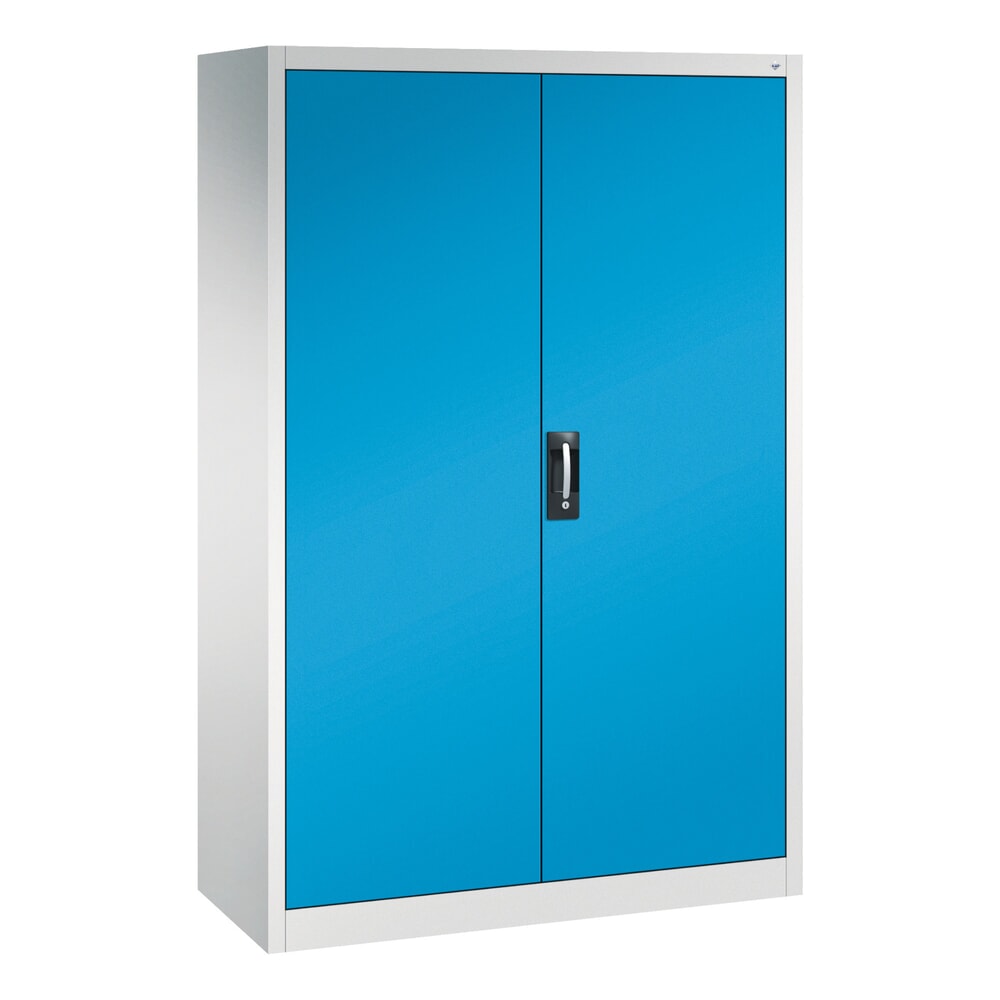Product afbeelding: Werkplaatsdraaideurkast C+P met centrale wand + 8 legborden, hxbxd 1.950 x 1.200 x 500 mm, lichtgrijs, lichtblauw