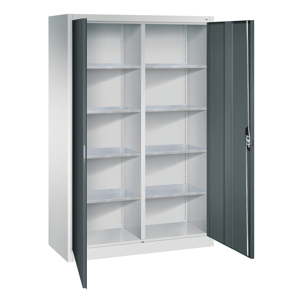 Productafbeelding nr. 4: Werkplaatsdraaideurkast C+P met centrale wand + 8 legborden, hxbxd 1.950 x 1.200 x 500 mm, lichtgrijs, antracietgrijs
