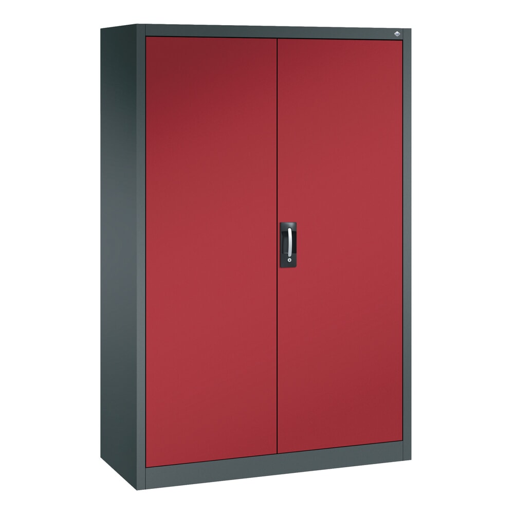 Product afbeelding: Werkplaatsdraaideurkast C+P met centrale wand + 8 legborden, hxbxd 1.950 x 1.200 x 500 mm, antracietgrijs, robijnrood