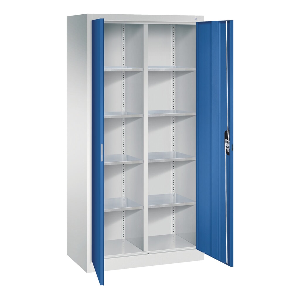 Productafbeelding nr. 6: Werkplaatsdraaideurkast C+P met centrale wand + 8 legborden, hxbxd 1.950 x 930 x 500 mm, lichtgrijs, gentiaanblauw