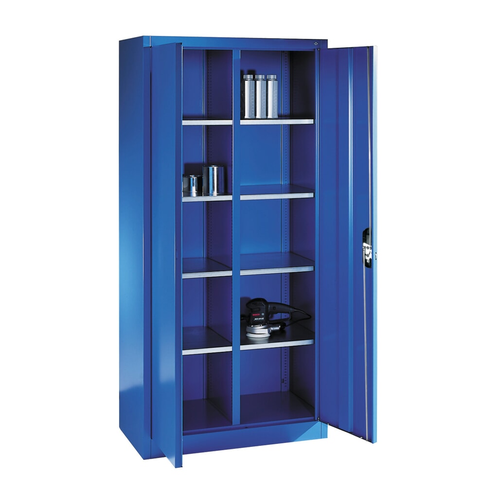 Werkplaatsdraaideurkast C+P met centrale wand + 8 legborden, hxbxd 1.950 x 930 x 500 mm, lichtgrijs, gentiaanblauw Productafbeelding nr. 2: Werkplaatsdraaideurkast C+P met centrale wand + 8 legborden, hxbxd 1.950 x 930 x 500 mm, lichtgrijs, gentiaanblauw