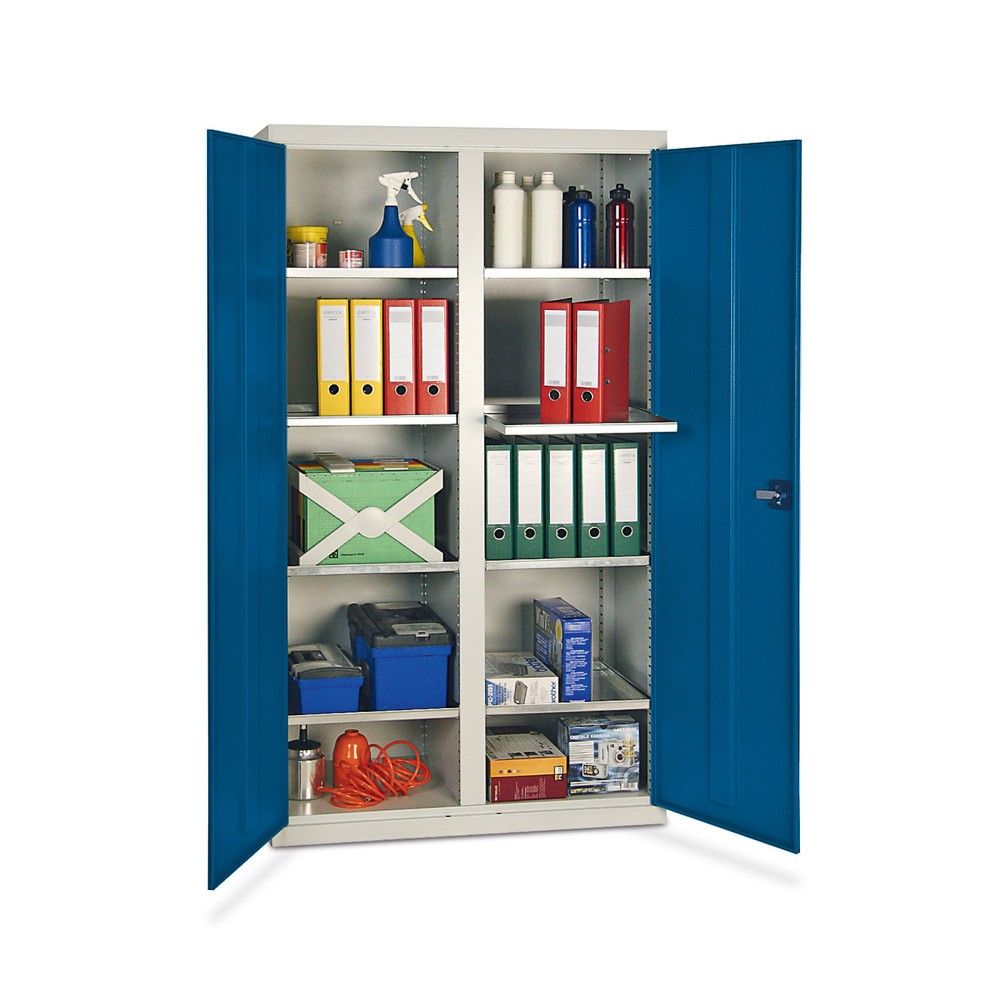 Product afbeelding: Werkplaatsdraaideurkast stumpf® met 8 bakken + scheidingswand, hxbxd 1.800 x 1.000 x 500 mm, lichtgrijs