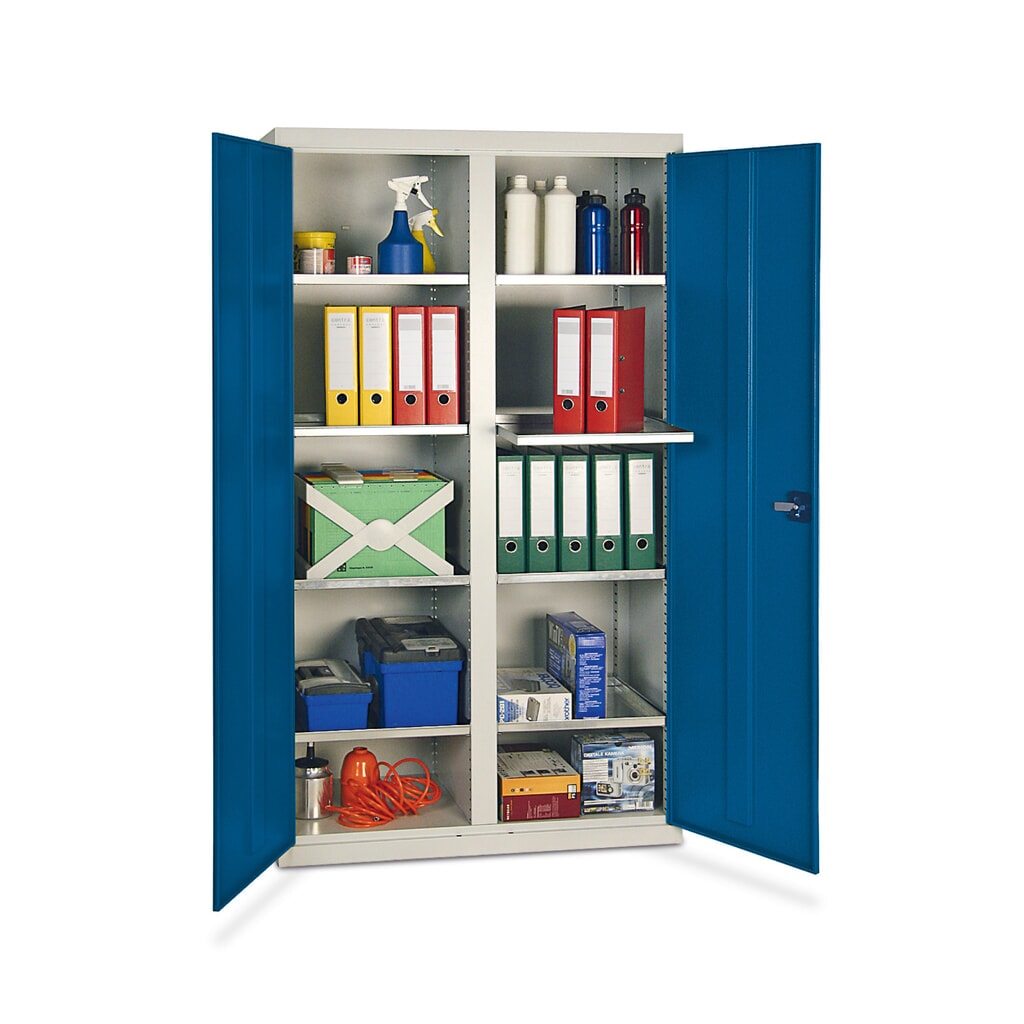 Product afbeelding: Werkplaatsdraaideurkast stumpf® met 8 bakken + scheidingswand, hxbxd 1.800 x 1.000 x 500 mm, lichtgrijs