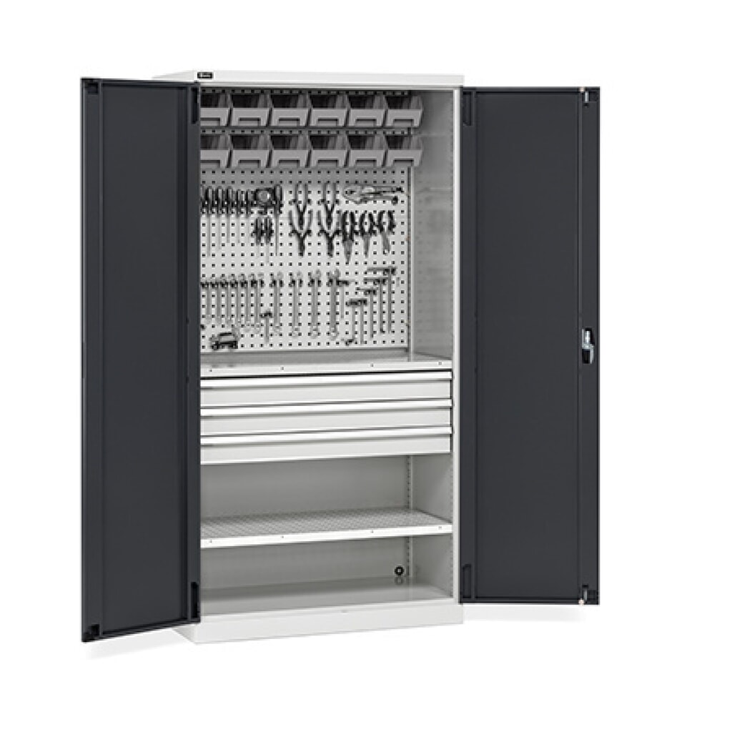 Product afbeelding: Werkplaatskast Fami PERFOM, 3 lades, geperforeerde platen, bak, hxbxd 2.000 x 1.023 x 726 mm, lichtgrijs, antraciet