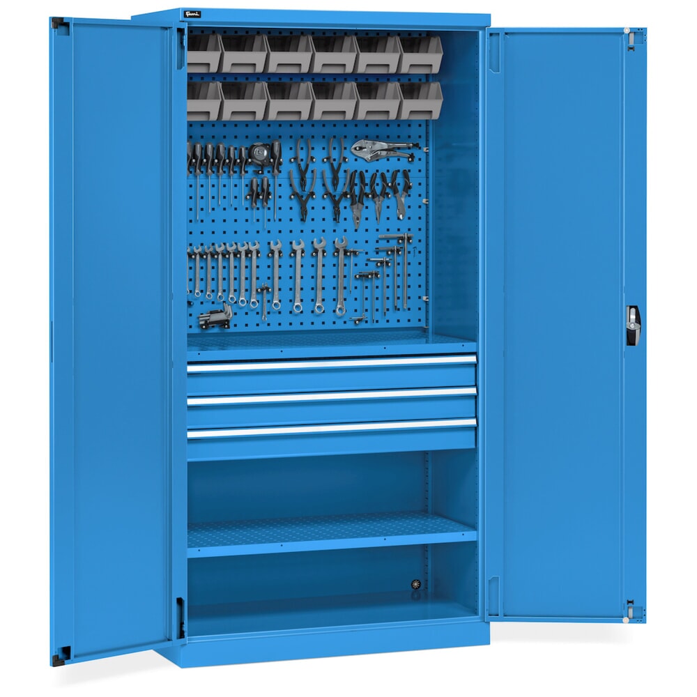 Productafbeelding nr. 1: Werkplaatskast Fami PERFOM, 3 lades, geperforeerde platen, bak, hxbxd 2.000 x 1.023 x 726 mm, lichtblauw