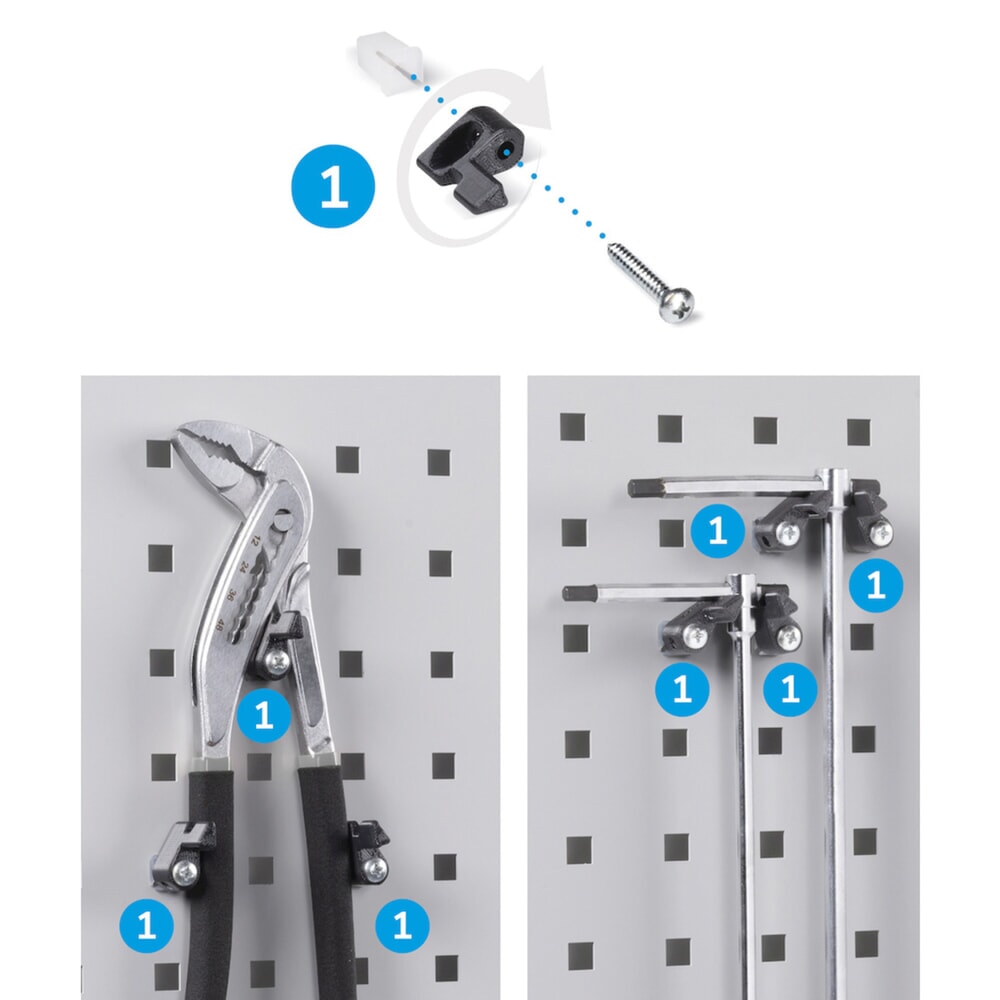 Productafbeelding nr. 11: Werkplaatskast Fami PERFOM, 4 geperforeerde legborden, 3 lades, geperforeerde platen voor deur, bakken, hxbxd 2.000 x 1.023 x 726 mm, lichtgrijs, antraciet