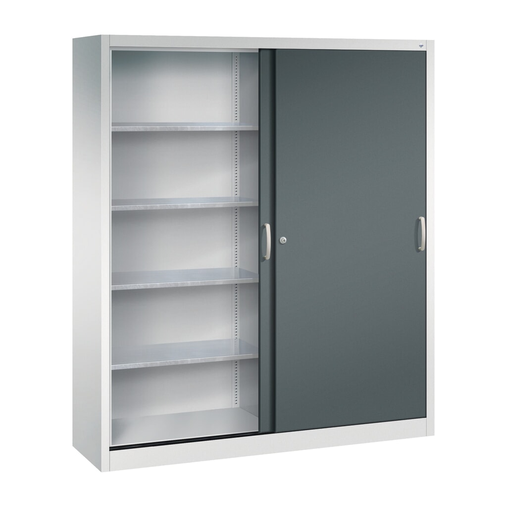 Werkplaatsschuifdeurkast C+P met 8 legborden, hxbxd 1.950 x 1.600 x 400 mm, scheidingswand, lichtgrijs, antracietgrijs Productafbeelding nr. 3: Werkplaatsschuifdeurkast C+P met 8 legborden, hxbxd 1.950 x 1.600 x 400 mm, scheidingswand, lichtgrijs, antracietgrijs